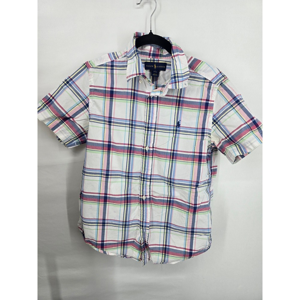 Ralph Lauren Boys Large 14-16 Plaid Short Sleeve Button Down Shirt Multi-Color‎